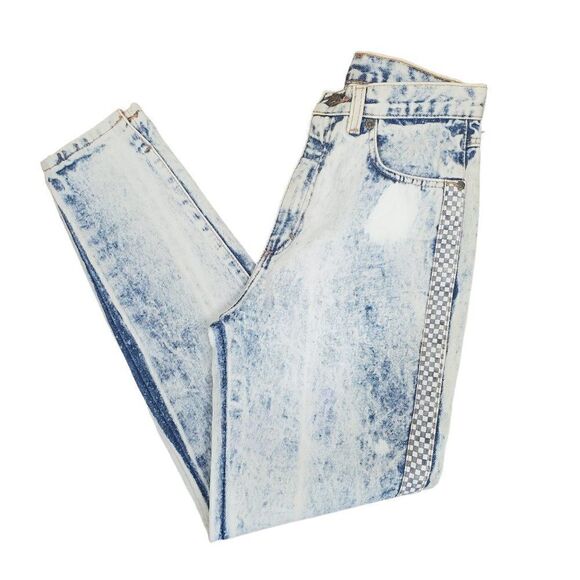 Vintage 90s Zena Acid Washed Bleached Patchwork New Directions Denim Blue Jeans - Picture 15 of 16